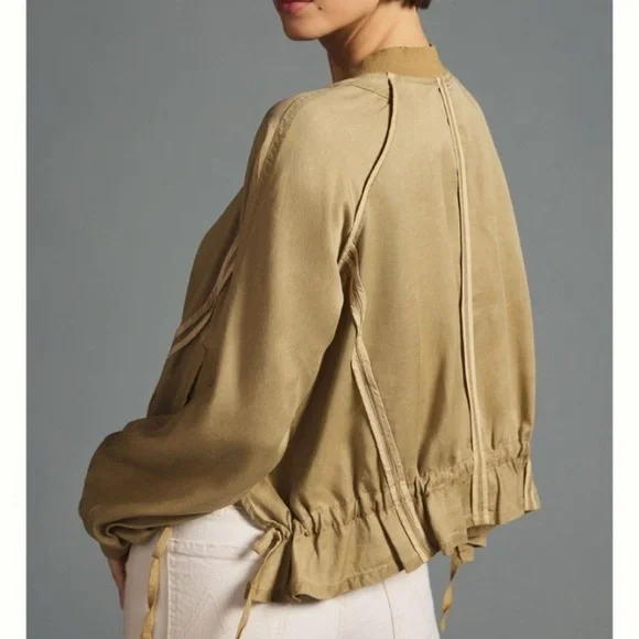 Anthropologie tan ruffled bomber jacket light sand XS - Picture 2 of 10